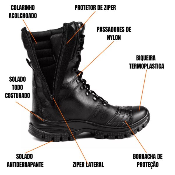 Coturno Militar Couro Palmilha Em Gel Preto 4092 PTO - Imagem 3