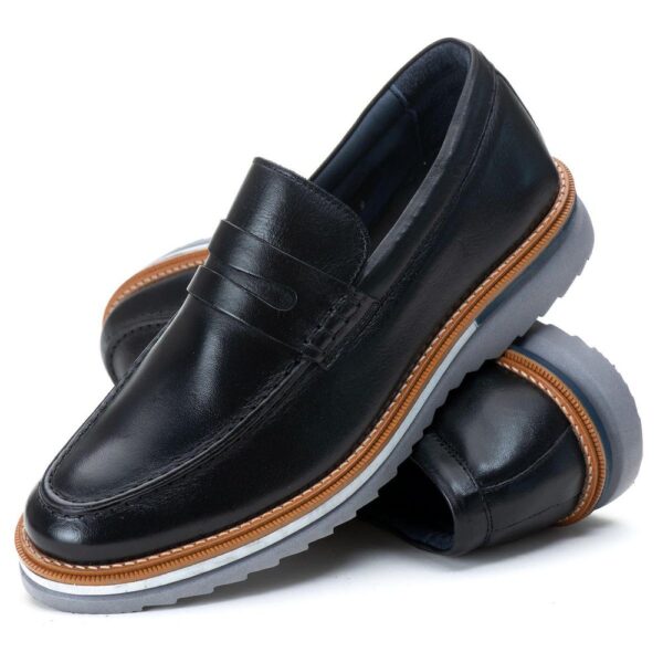 Sapato Casual Masculino Loafer Couro Maldivas Chumbo 2410 Preto - Imagem 3