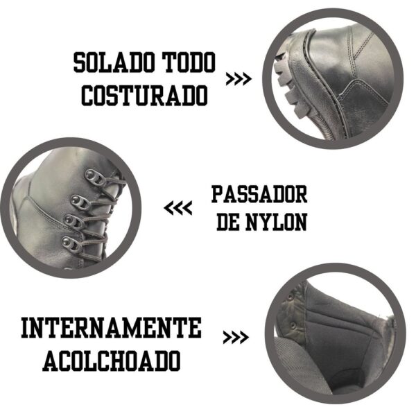 Coturno Militar Preto Operacional De Couro Bope 501 Preto Preto - Imagem 4