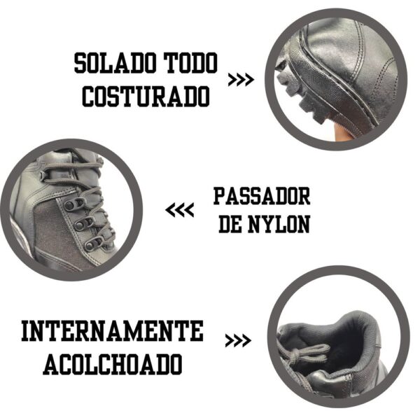 Coturno Militar Preto Operacional De Couro Tático 503 Preto Preto - Imagem 4