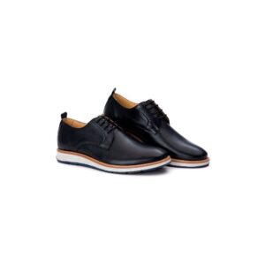 Sapato Casual Masculino Loafer Couro de Amarrar Preto 9004 Preto