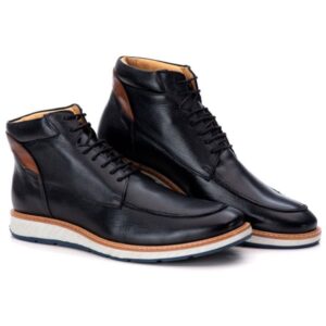 Coturno Casual Masculino Couro de Amarrar Preto 9007 Preto