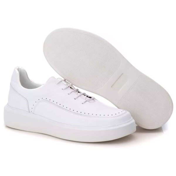 Sapato Casual Masculino Branco Em Couro de Amarrar  5500 - Imagem 3