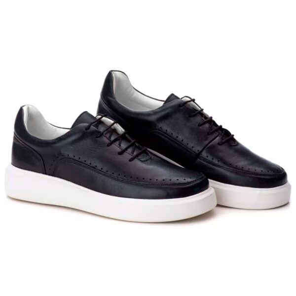Sapato Casual Masculino Preto Em Couro de Amarrar  5500 - Imagem 3