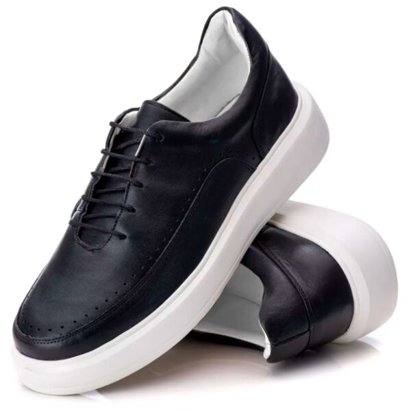 Sapato Casual Masculino Preto Em Couro de Amarrar  5500 - Imagem 2