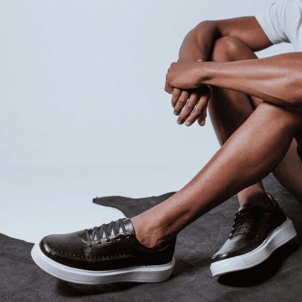 Sapato Casual Masculino Preto Em Couro de Amarrar  5500 - Imagem 4