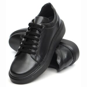 Sapato Casual Masculino Preto Pto Em Couro de Amarrar 5505 Preto+Preto