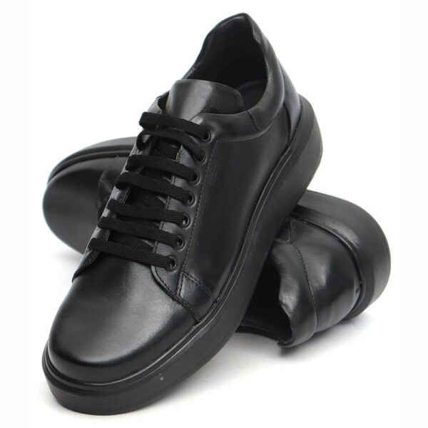 Sapato Casual Masculino Preto Pto Em Couro de Amarrar 5505 Preto+Preto