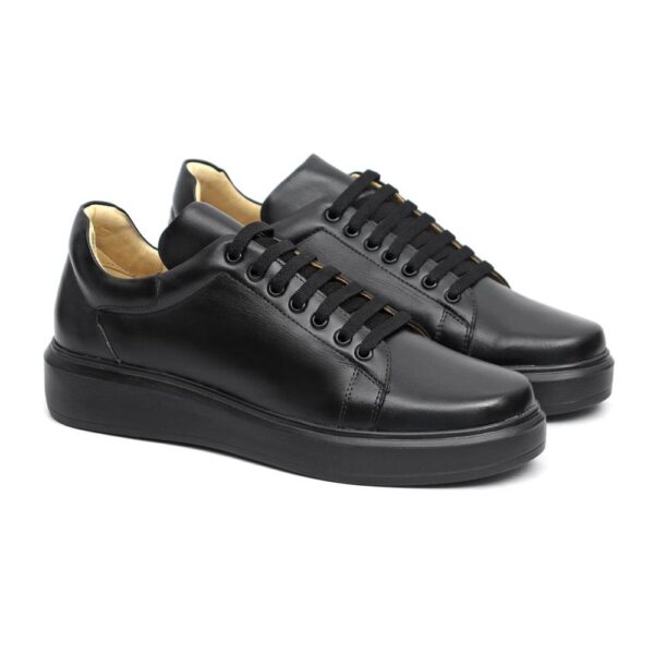 Sapato Casual Masculino Preto Pto Em Couro de Amarrar 5505 Preto+Preto - Imagem 3