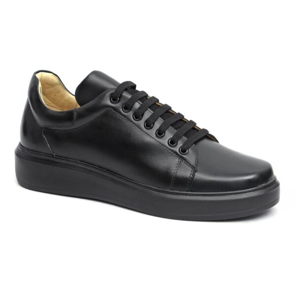 Sapato Casual Masculino Preto Pto Em Couro de Amarrar 5505 Preto+Preto - Imagem 2