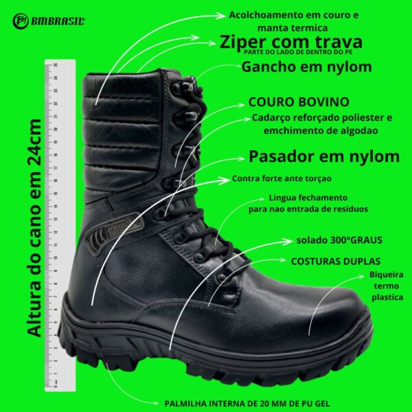 Bota Coturno Militar Attack Zíper Couro Palmilha Gel 5189 - Imagem 2