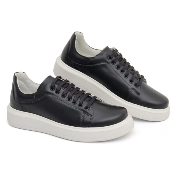 Sapato Casual Masculino Preto Em Couro de Amarrar 5505 Preto - Imagem 2