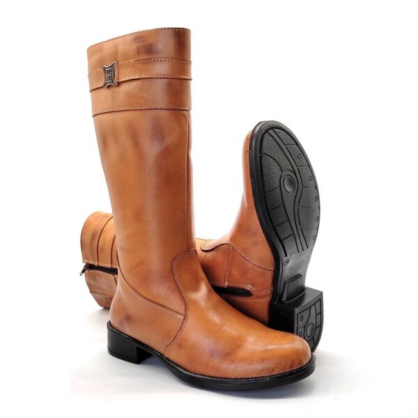 Bota Feminina Montaria Camel Cano Longo em Couro 137 Camel - Imagem 3