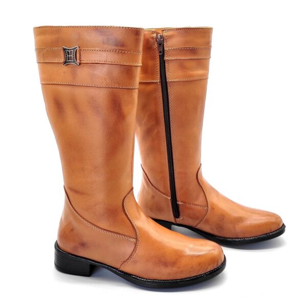 Bota Feminina Montaria Camel Cano Longo em Couro 137 Camel - Imagem 4